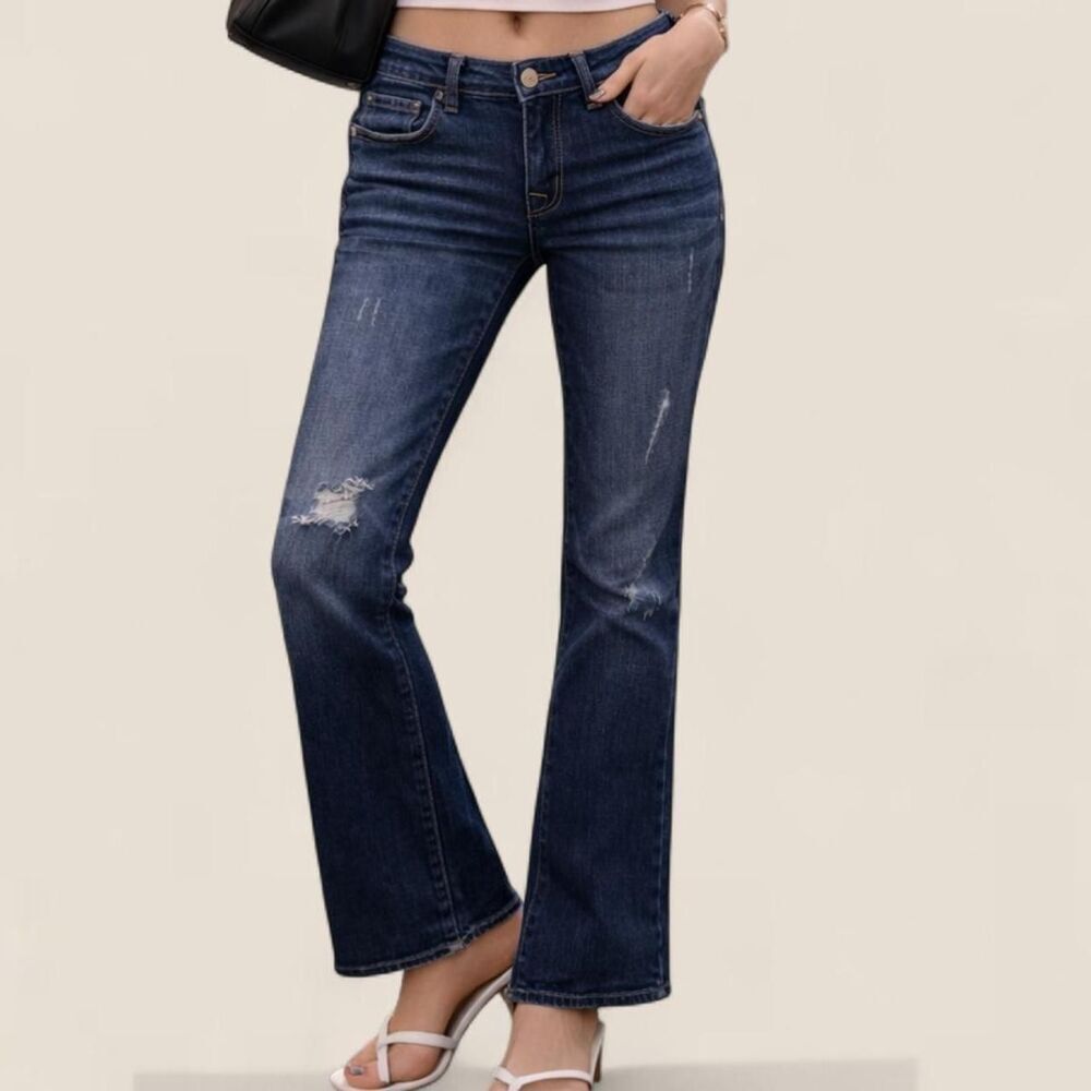 American Eagle Y2K Low Rise Slim Bootcut Distressed Jeans | size 2 Indie McBling